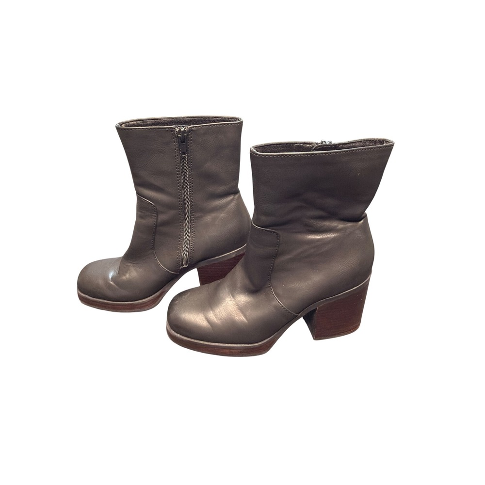Korks by Kork Ease Faux Leather Block Heel Boots Black‎ Round Toe Zip Up Size 7